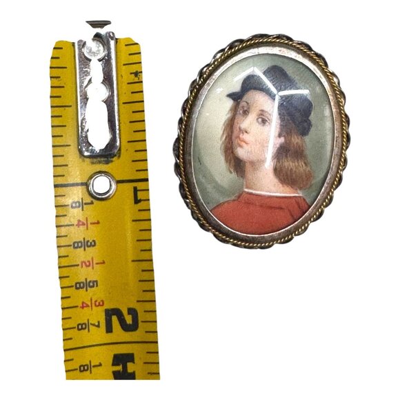 Vintage Renaissance Portrait Miniature Brooch 800 Silver After Raphael Pendant - Picture 5 of 6